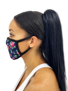 navy roses side face mask with filter pocket